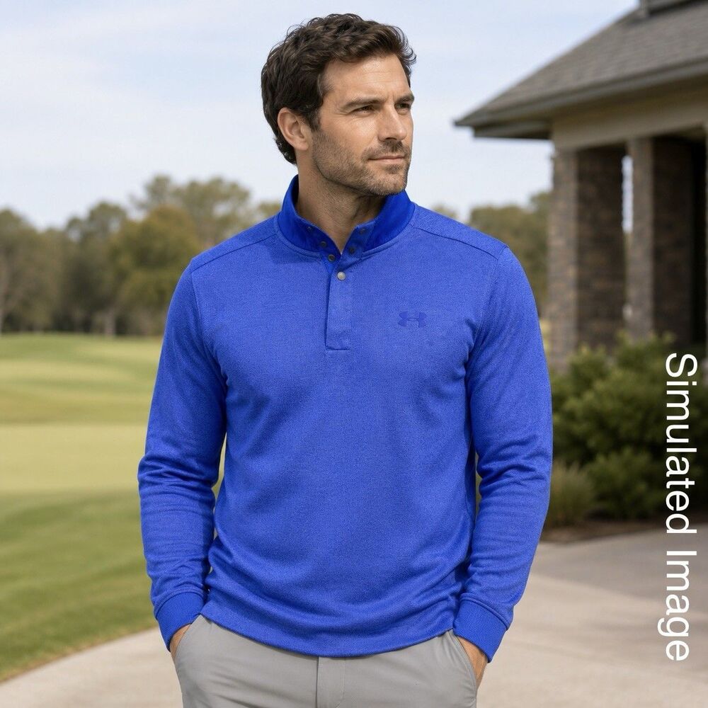 Under Armour Golf UA Storm Pullover Mens M Blue Quarter Snap Mock Neck